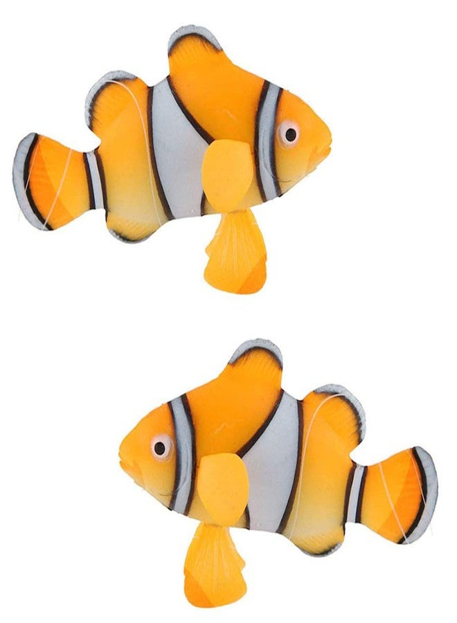 LDEXIN 2 Pack Silicone Artificial Aquarium Floating Clownfish Decoration Fish Tank Decor Underwater Saltwater Fake Fish Glowing Ornament - Image 1